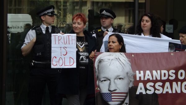 Manifestación de los partidarios de Assange - Sputnik Mundo