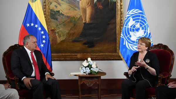 El presidente de la Asamblea Nacional Constituyente (ANC) de Venezuela, Diosdado Cabello y la alta comisionada de la ONU para los Derechos Humanos, Michelle Bachelet - Sputnik Mundo