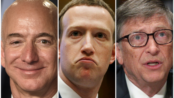 Jeff Bezos, Mark Zuckerberg y Bill Gates - Sputnik Mundo