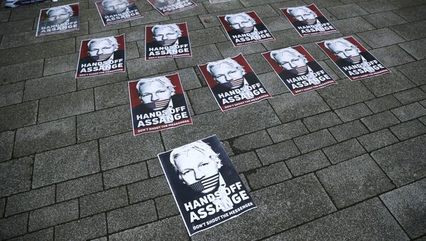 Carteles con el rostro de Julian Assange - Sputnik Mundo