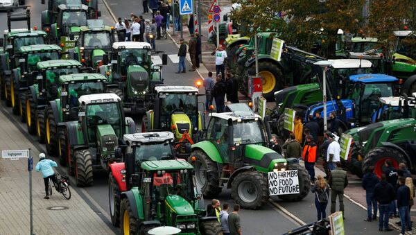 Agricultores participan en una protesta contra las políticas agrícolas alemanas en la ciudad de Bonn - Sputnik Mundo