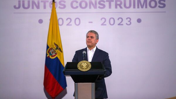 El presidente de Colombia Iván Duque durante una conferencia en Bogotá - Sputnik Mundo