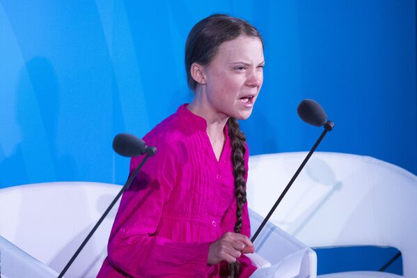 Greta Thunberg, activista medioambiental, interviene ante las Naciones Unidas, el 28 de agosto de 2019 - Sputnik Mundo