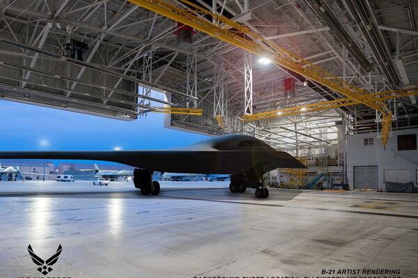 Ilustración del bombardero B-21 Raider en la base aérea de Ellsworth - Sputnik Mundo