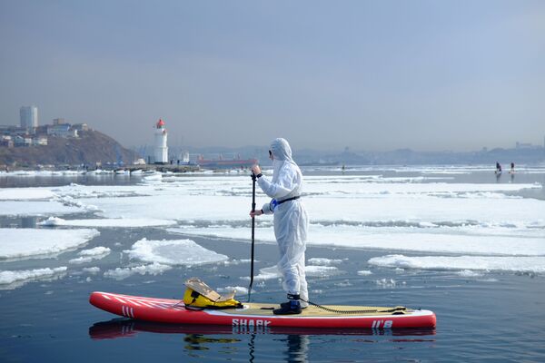 Los fanáticos del surf en Vladivostok han abierto la temporada anual de 'Robo del hielo'. - Sputnik Mundo