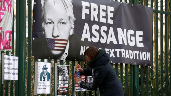 Una activista en las manifestaciónes contra la extradición de Julian Assange (archivo) - Sputnik Mundo