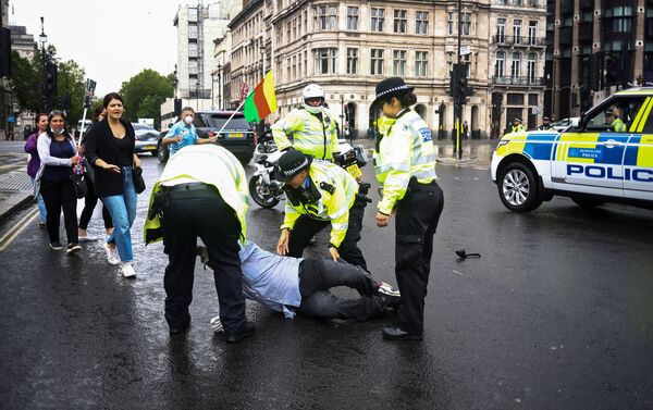 Los agentes de la Policía británica detienen al manifestante que causó el accidente de tráfico - Sputnik Mundo