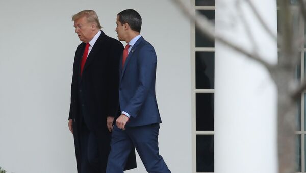 El presidente de los EEUU, Donald Trump, junto al diputado opositor venezolano, Juan Guaidó - Sputnik Mundo