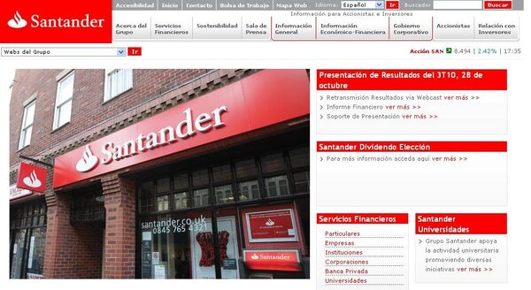 Captura de pantalla del sitio del banco Santander - Sputnik Mundo