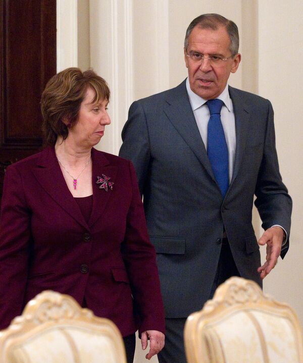 Catherine Ashton, Alta Representante de Política Exterior de la UE y Ministro ruso de Asuntos Exteriores, Serguei Lavrov - Sputnik Mundo