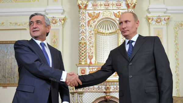 Presidente de Armenia, Serzh Sargsián, y presidente de Rusia, Vladímir Putin (archivo) - Sputnik Mundo
