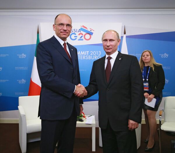 Presidente ruso, Vladímir Putin y primer ministro italiano Enrico Letta - Sputnik Mundo
