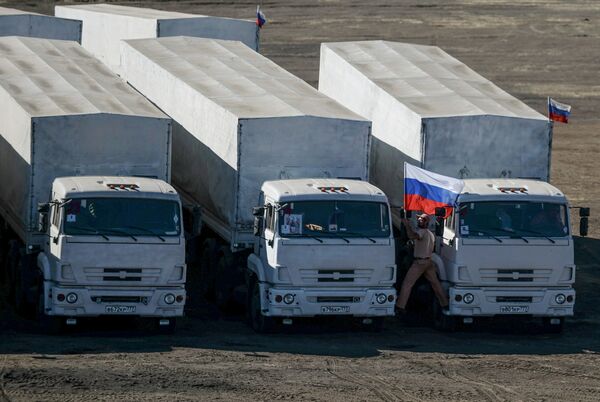 Los primeros camiones del convoy humanitario al este de Ucrania regresa a Rusia - Sputnik Mundo