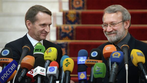 Serguéi Narishkin, presidente del Parlamento de Rusia, y Alí Lariyaní, presidente del parlamento iraní - Sputnik Mundo