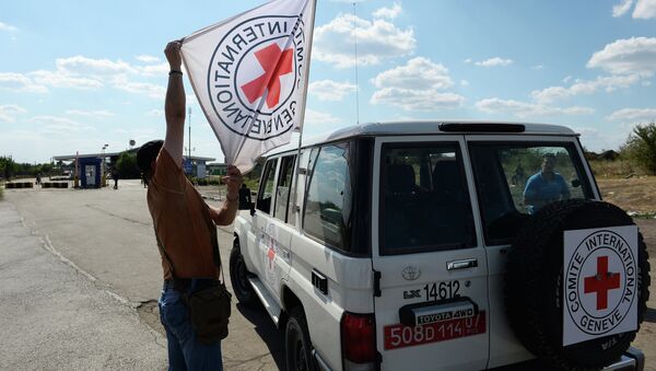 Автомобиль Красного Креста и конвой с гуманитарной помощью для жителей юго-востока Украины на КПП Донецк - Sputnik Mundo